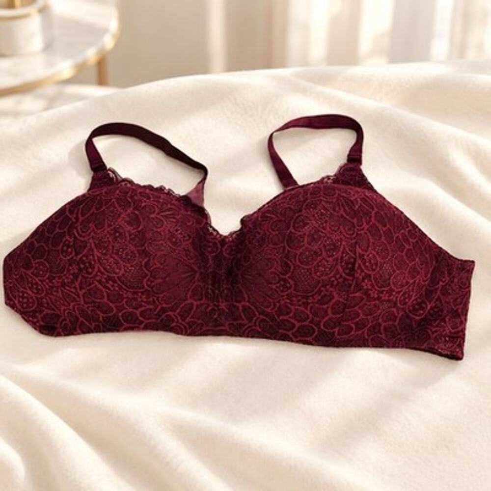 Torrid Curve Bra 46D Burgundy Floral Lace Adjustable Strap